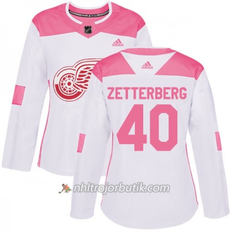 Dame Ishockey Detroit Red Wings Tröja Henrik Zetterberg 40 Adidas 2017-2018 Vit Rosa Fashion Authentic